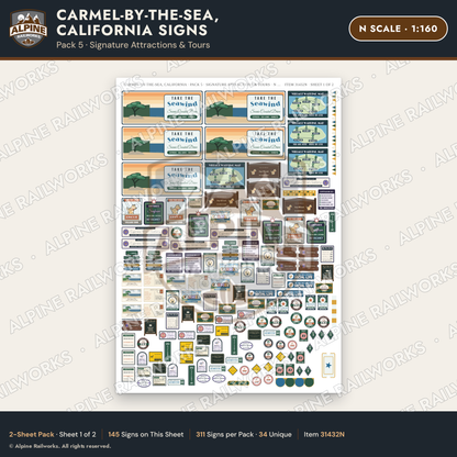 Alpine Railworks 31432N N Scale Carmel CA Signs - Attractions & Tours