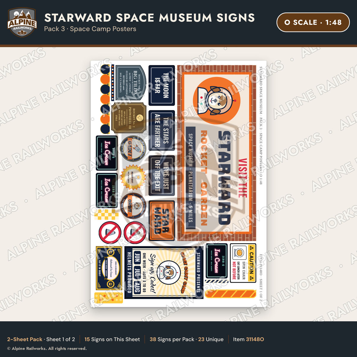 Alpine Railworks 31148O O Scale Roadside Signs - Space Museum