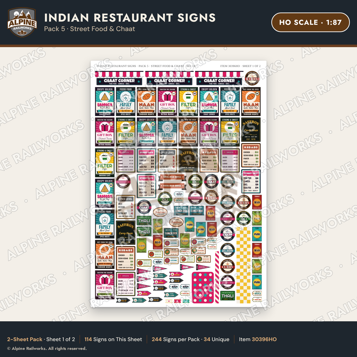 Alpine Railworks 30396HO HO Scale Indian Restaurant Signs