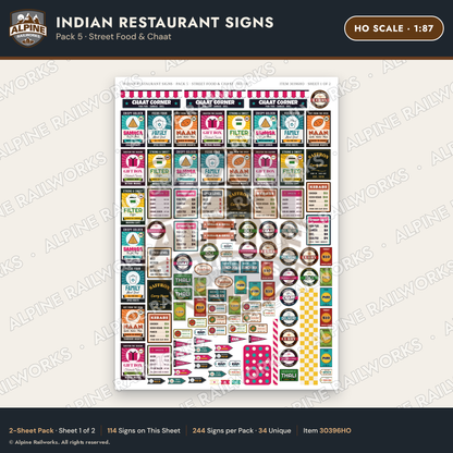 Alpine Railworks 30396HO HO Scale Indian Restaurant Signs