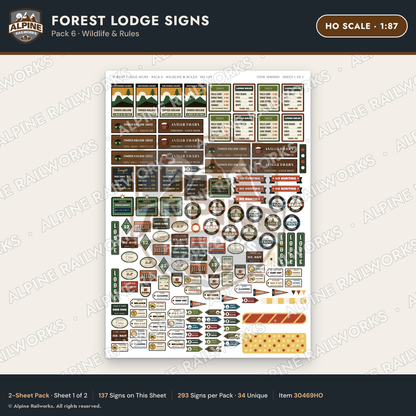 Alpine Railworks 30469HO HO Scale Forest Lodge Signs - Wildlife