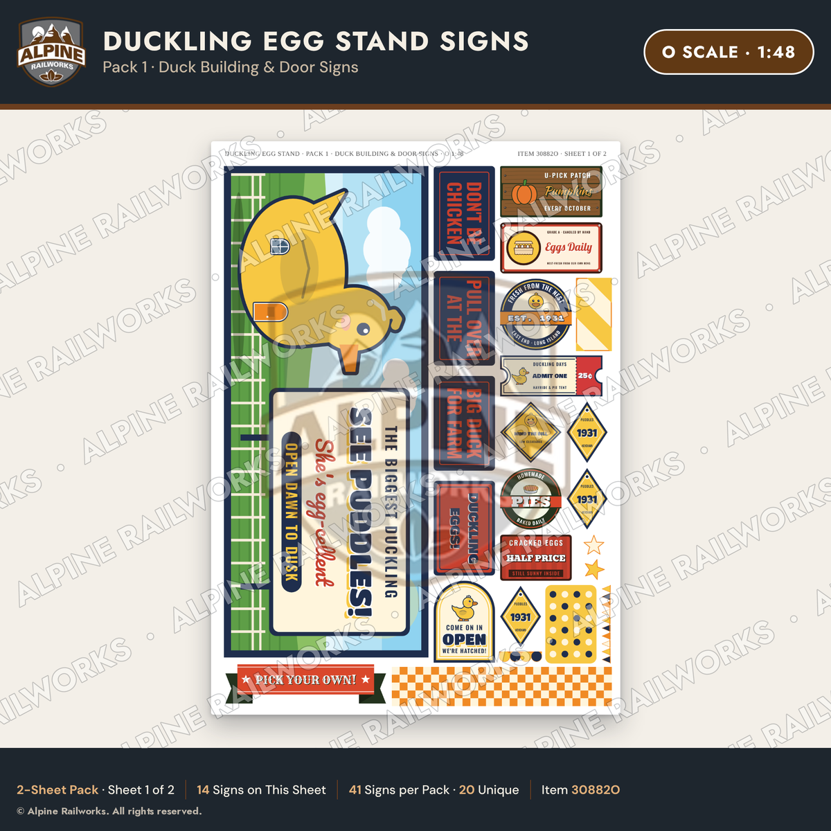 Alpine Railworks 30882O O Scale Roadside Signs - Giant Duck Farm Stand