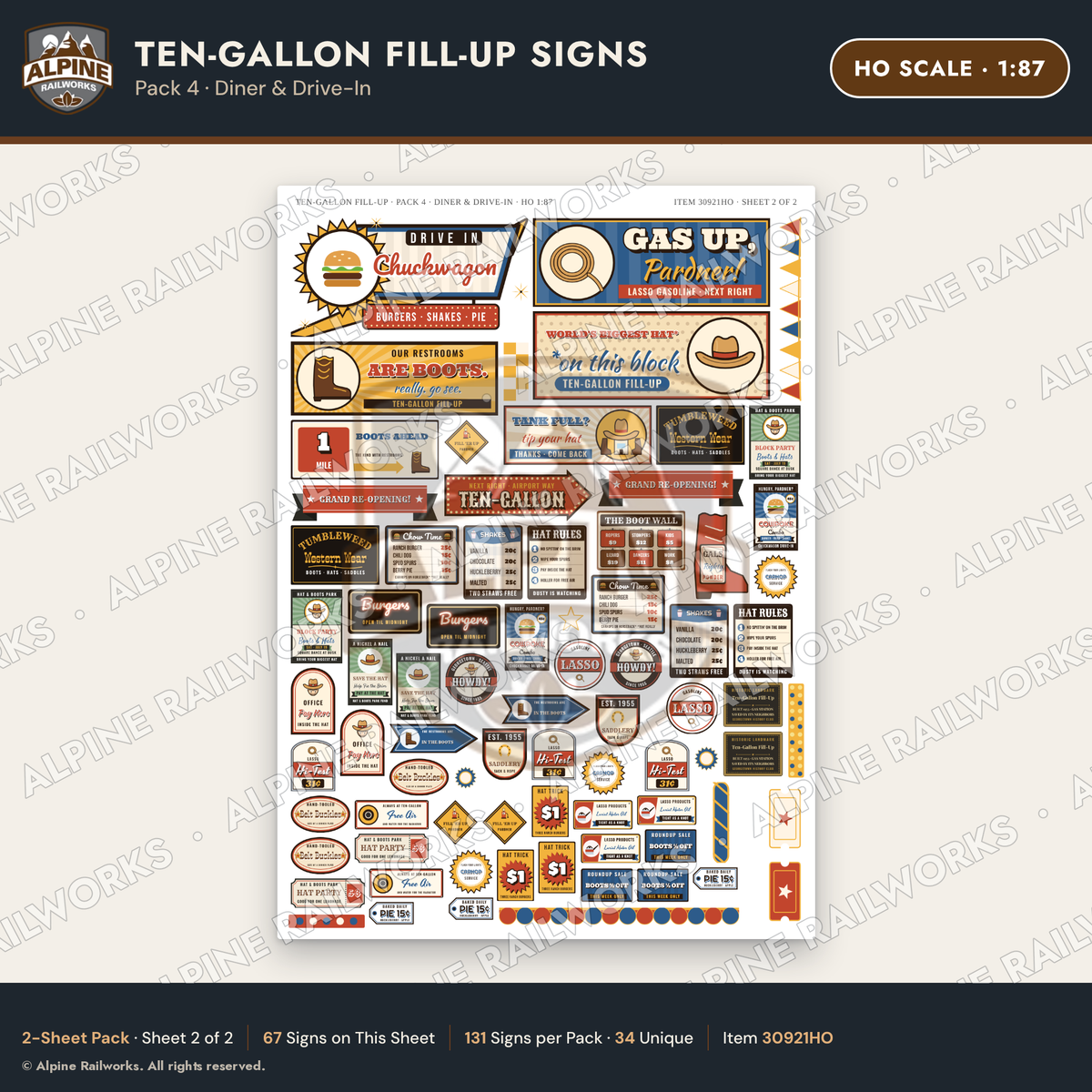 Alpine Railworks 30921HO HO Scale Roadside Signs - Cowboy Hat