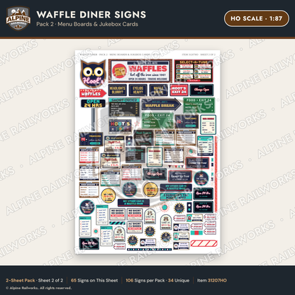 Alpine Railworks 31207HO HO Scale Waffle Diner Signs - Menu Boards
