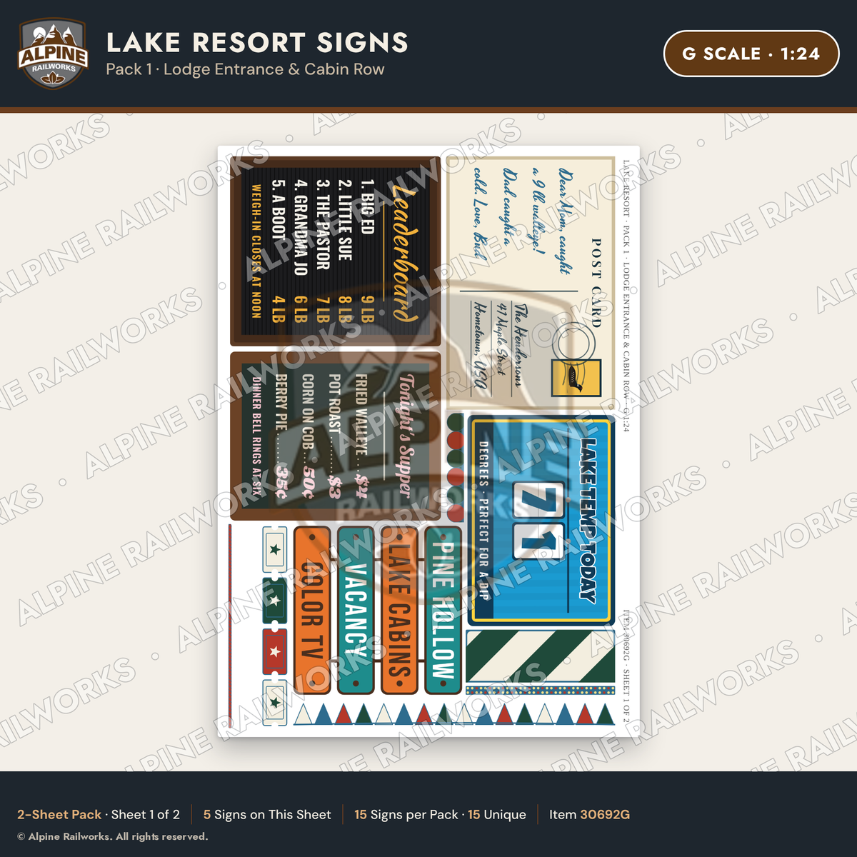 Alpine Railworks 30692G G Scale Lake Resort Signs - Lodge Entrance