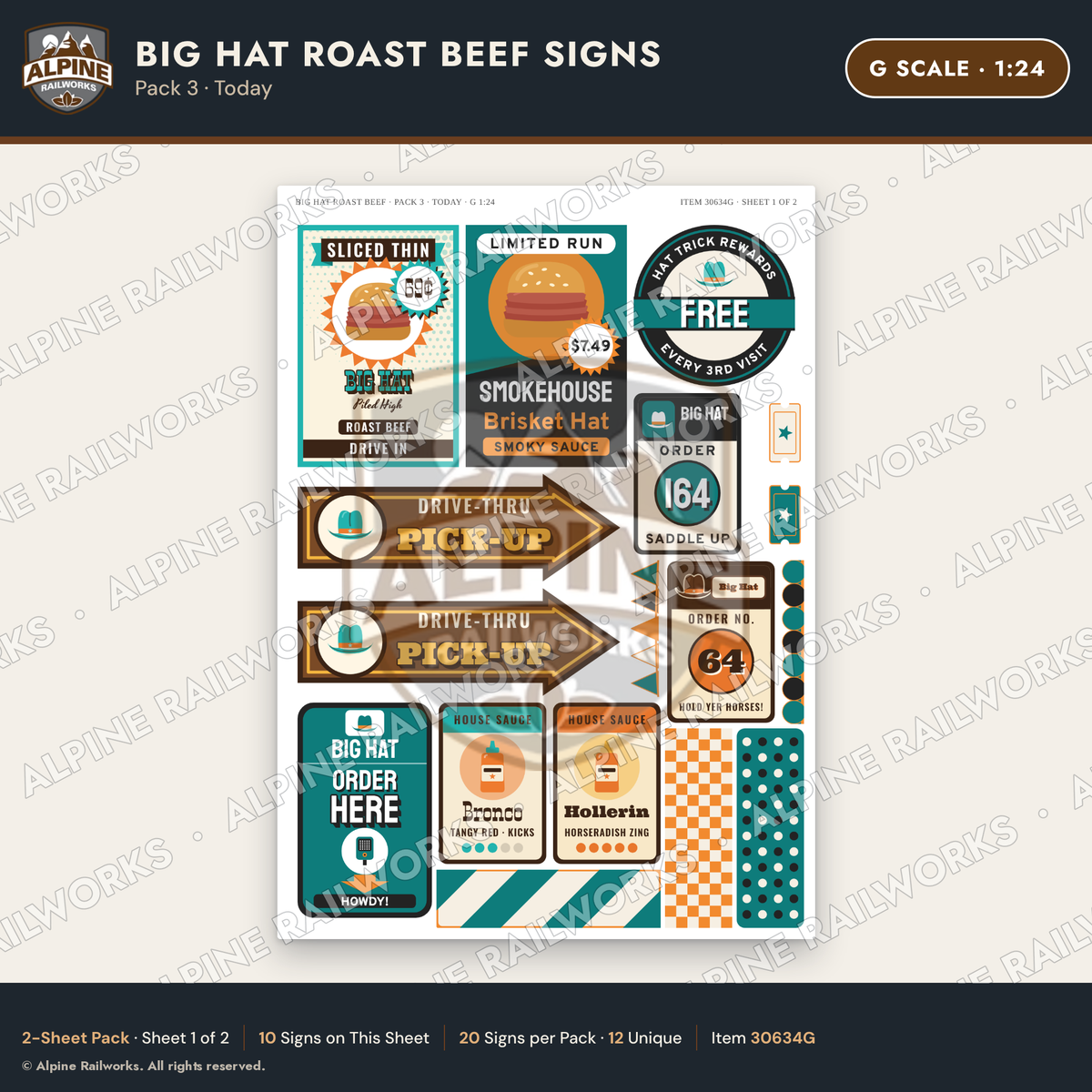 Alpine Railworks 30634G G Scale Fast Food Signs - Western Roast Beef
