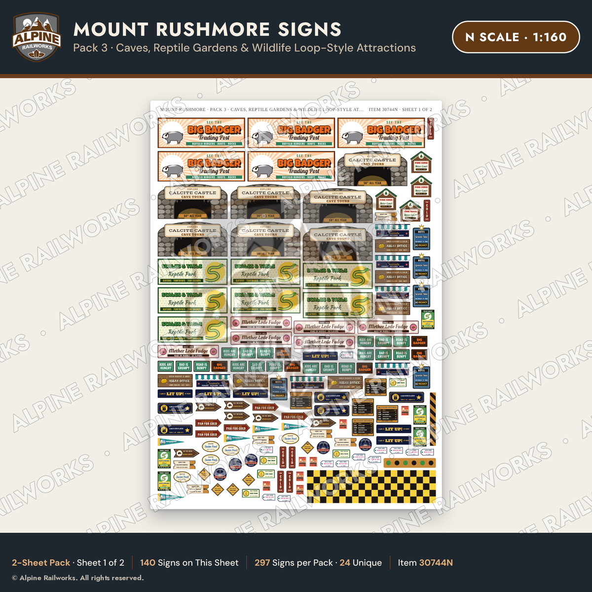 Alpine Railworks 30744N N Scale Tourist Signs - Mount Rushmore - Caves