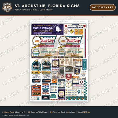Alpine Railworks 31287HO HO Scale St. Augustine FL Signs - Diners