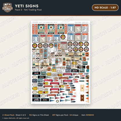 Alpine Railworks 30168HO HO Scale Yeti Signs - Yeti Trading Post