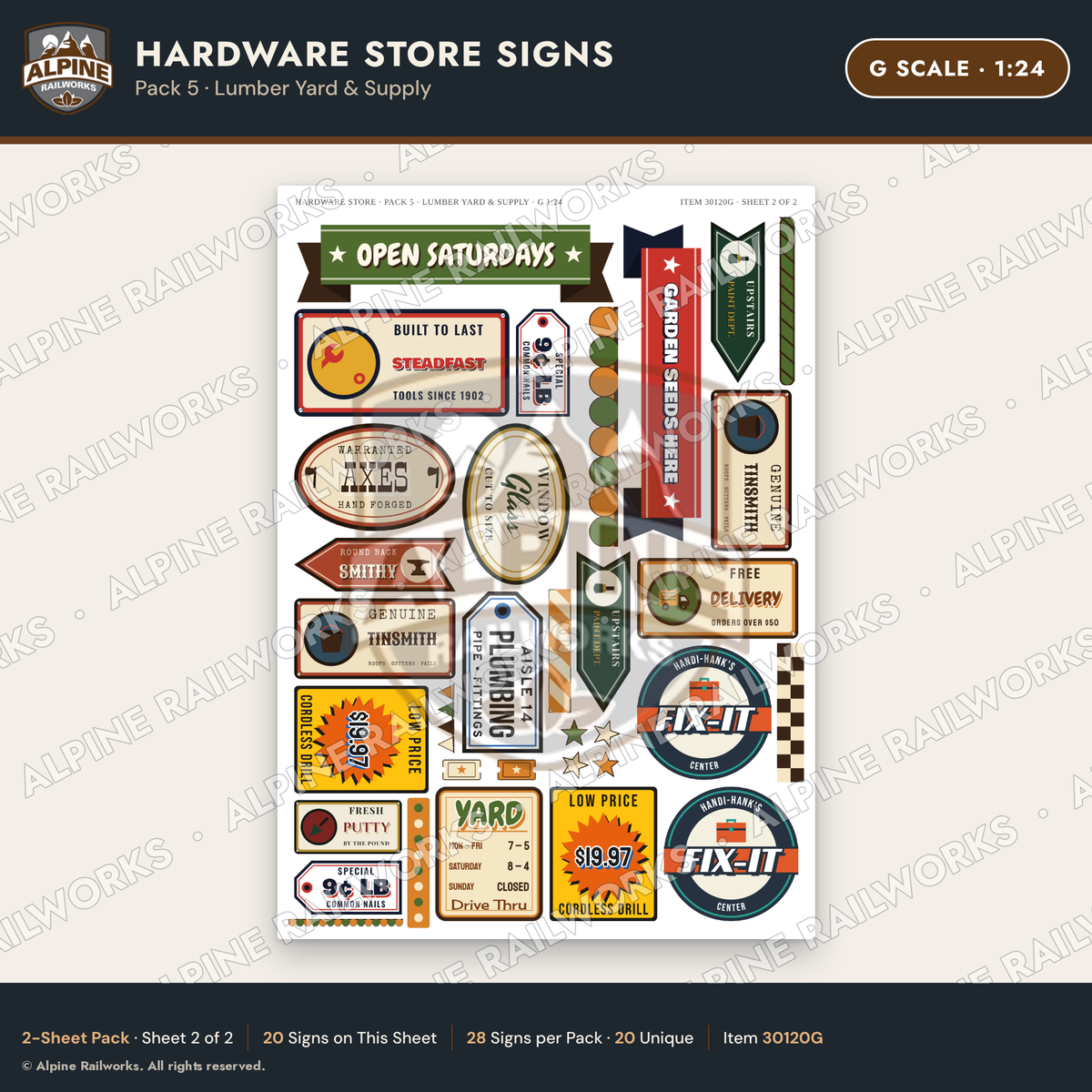 Alpine Railworks 30120G G Scale Hardware Store Signs - Lumber Yard