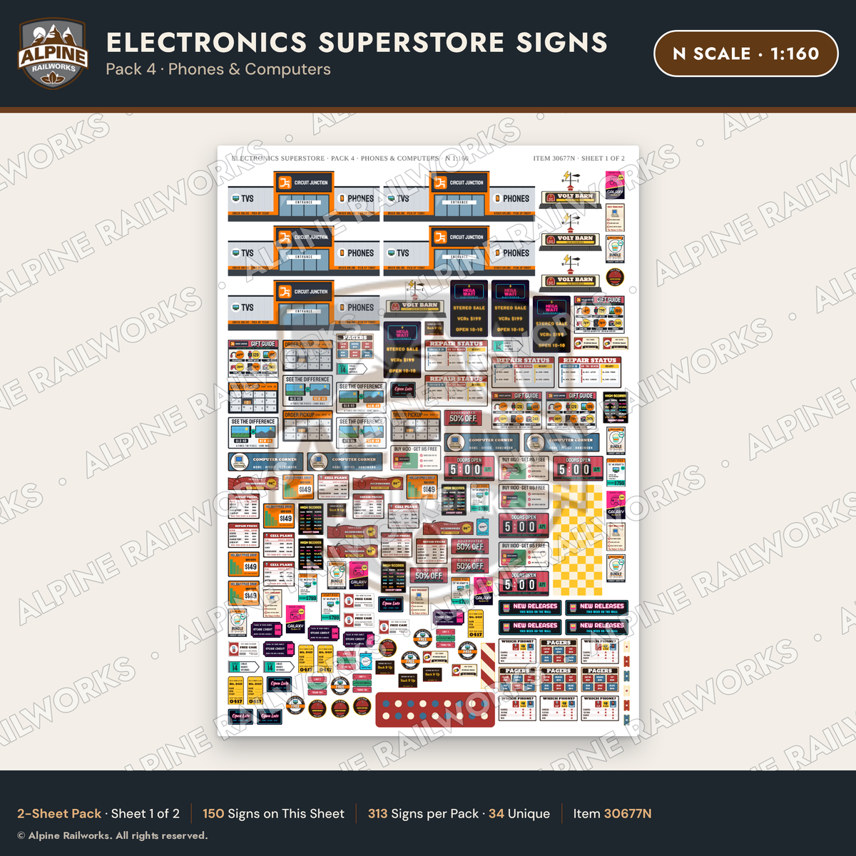 Alpine Railworks 30677N N Scale Electronics Superstore Signs - Phones