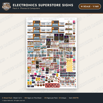 Alpine Railworks 30677N N Scale Electronics Superstore Signs - Phones