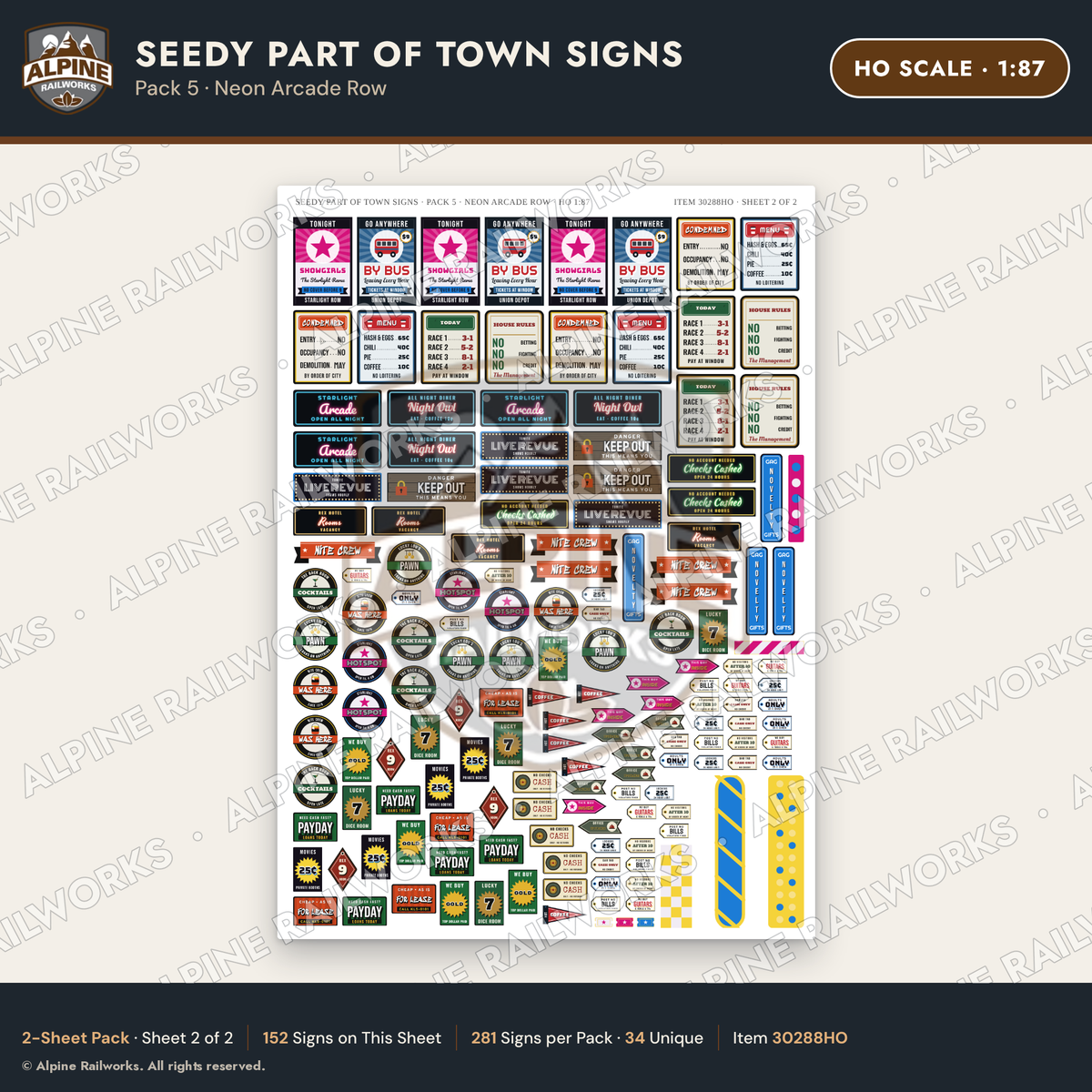 Alpine Railworks 30288HO HO Scale Seedy Part of Town Signs