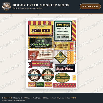Alpine Railworks 30154G G Scale Boggy Creek Monster Signs