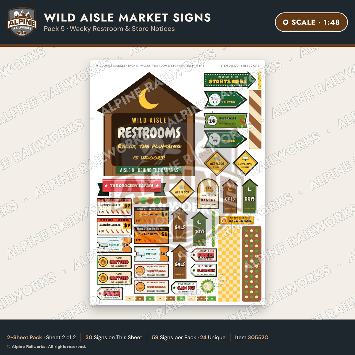 Alpine Railworks 30552O O Scale Roadside Signs - Jungle Grocery Store