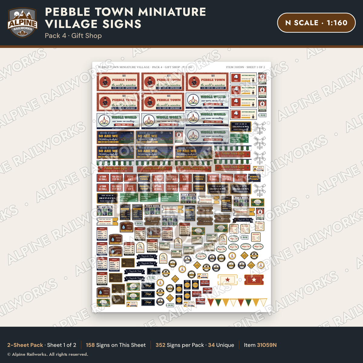 Alpine Railworks 31059N N Scale Roadside Signs - Miniature Village