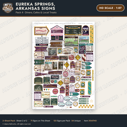 Alpine Railworks 31347HO HO Scale Eureka Springs Signs - Diners