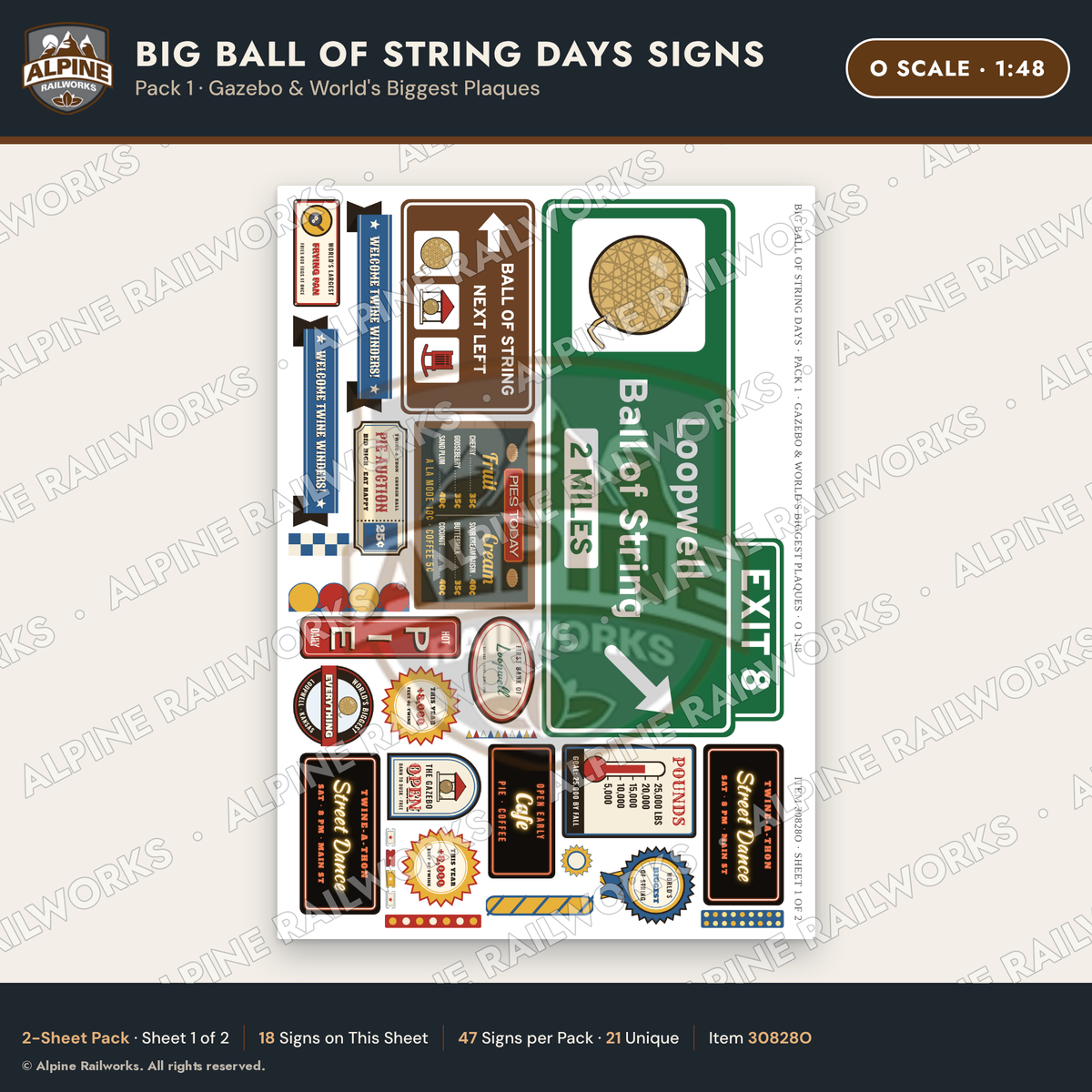 Alpine Railworks 30828O O Scale Roadside Signs - Giant Ball of Twine
