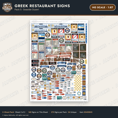 Alpine Railworks 30408HO HO Scale Greek Restaurant Signs