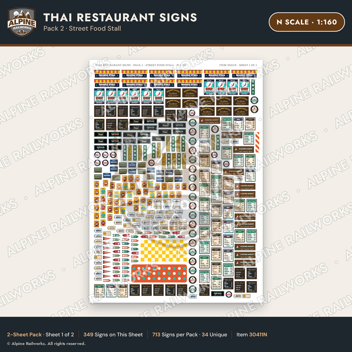 Alpine Railworks 30411N N Scale Thai Restaurant Signs