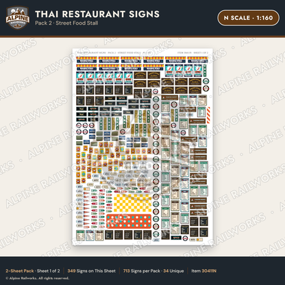 Alpine Railworks 30411N N Scale Thai Restaurant Signs
