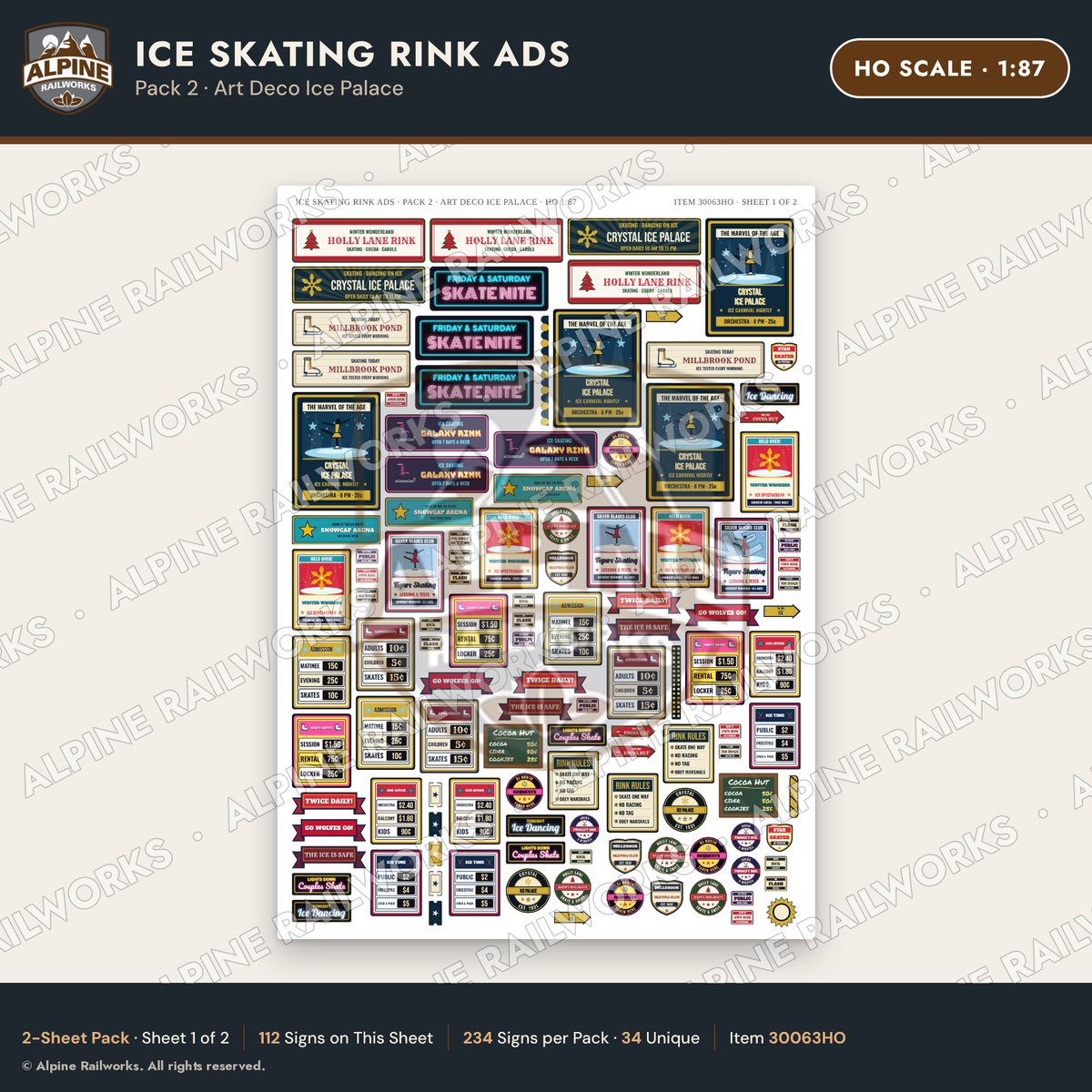 Alpine Railworks 30063HO HO Scale Ice Skating Rink Ads