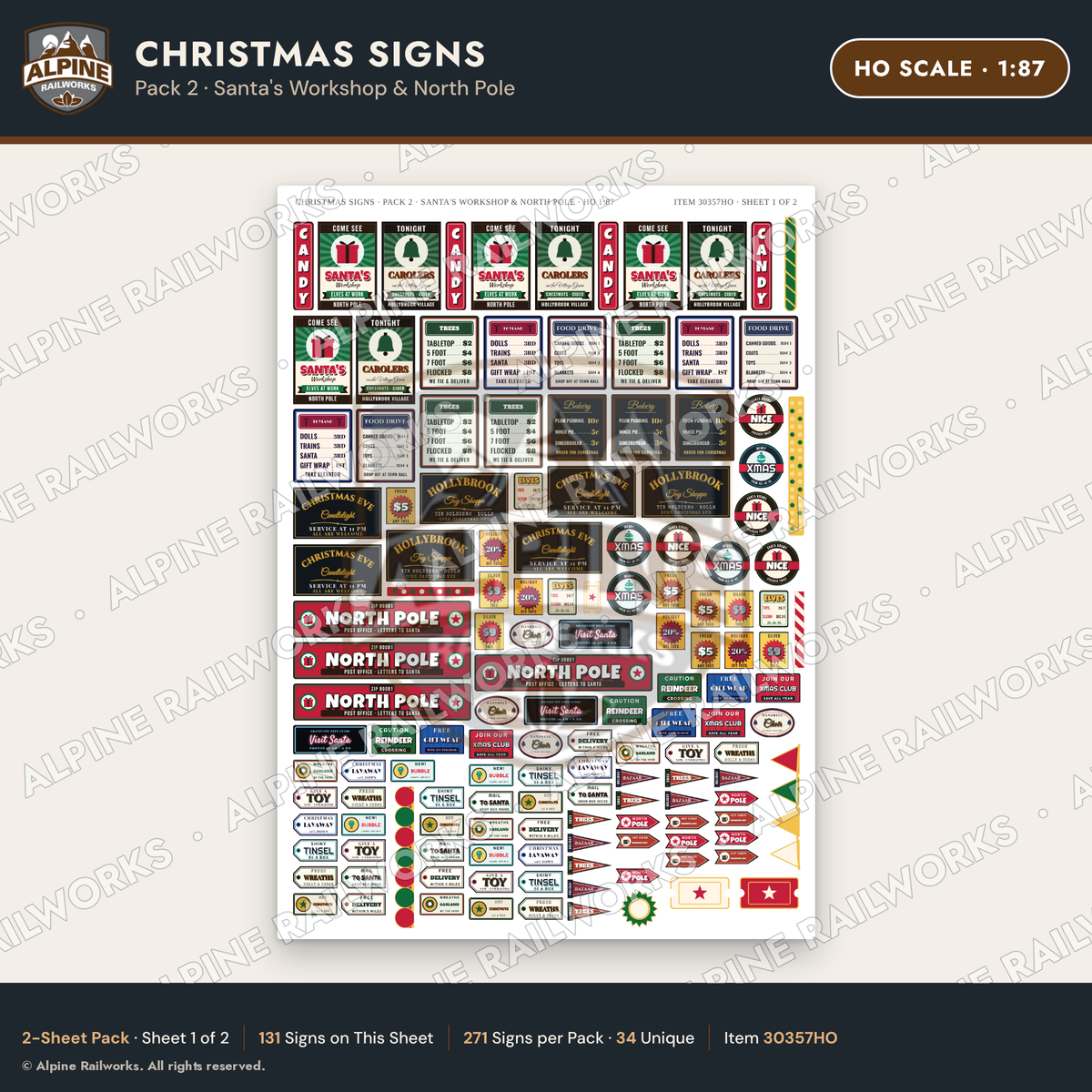 Alpine Railworks 30357HO HO Scale Christmas Signs - Santa's Workshop