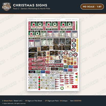 Alpine Railworks 30357HO HO Scale Christmas Signs - Santa's Workshop