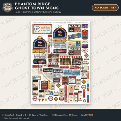 Alpine Railworks 30718HO HO Scale Roadside Signs - Mountain Ghost Town