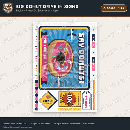 Alpine Railworks 30951G G Scale Roadside Signs - Giant Donut Shop
