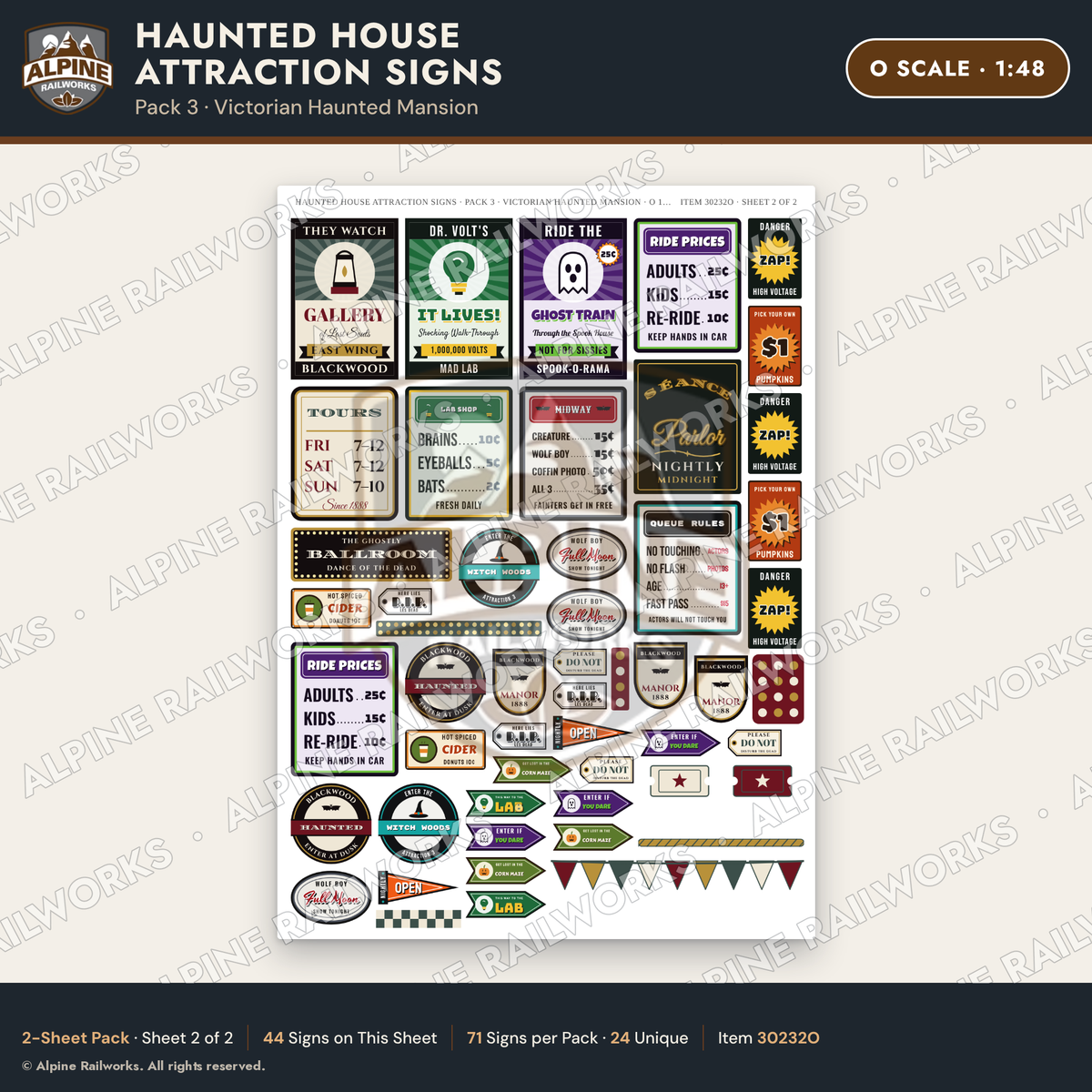 Alpine Railworks 30232O O Scale Haunted House Attraction Signs