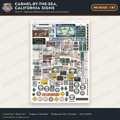 Alpine Railworks 31433HO HO Scale Carmel CA Signs - Billboards