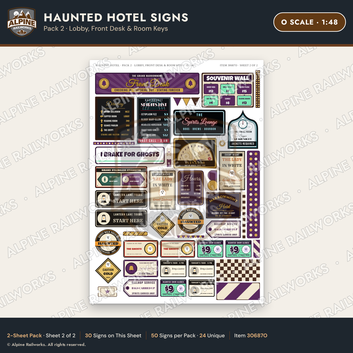 Alpine Railworks 30687O O Scale Haunted Hotel Signs - Lobby