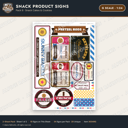 Alpine Railworks 30349G G Scale Snack Product Signs - Snack Cakes