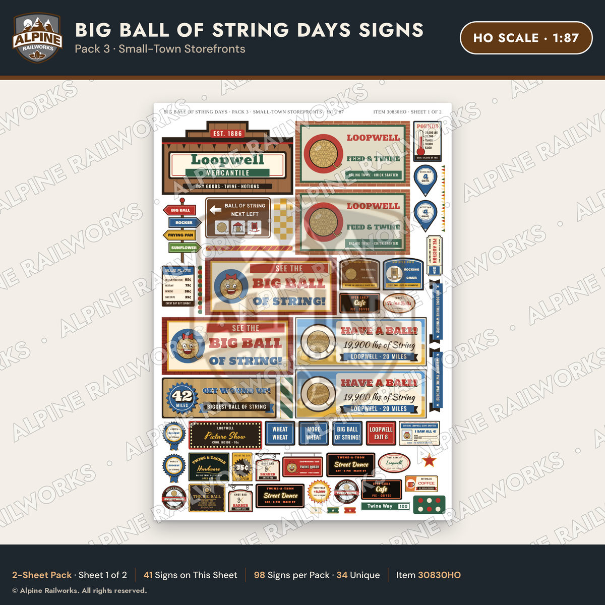 Alpine Railworks 30830HO HO Scale Roadside Signs - Giant Ball of Twine