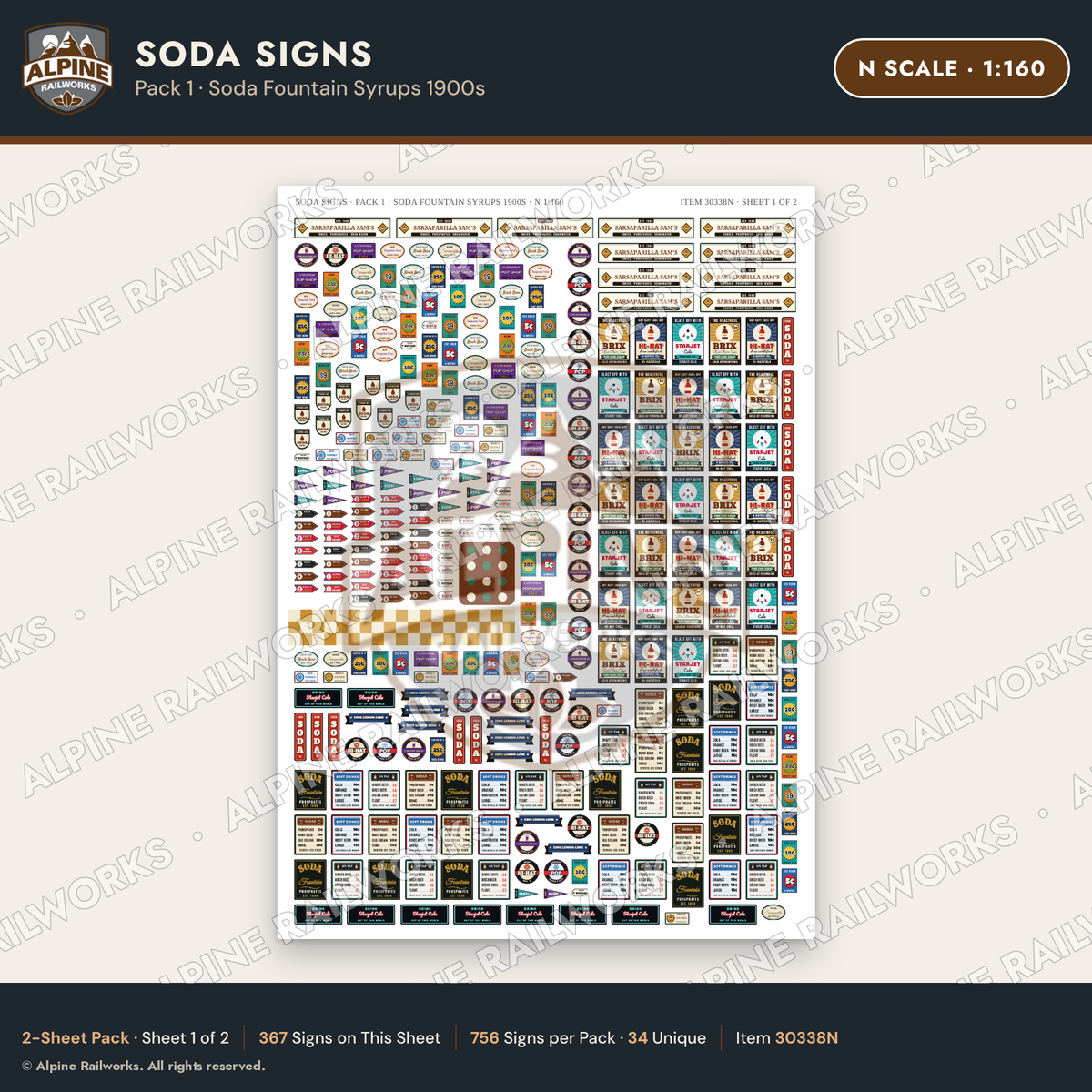 Alpine Railworks 30338N N Scale Soda Signs - Soda Fountain Syrups