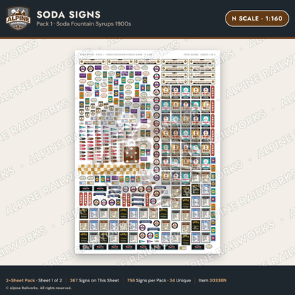 Alpine Railworks 30338N N Scale Soda Signs - Soda Fountain Syrups