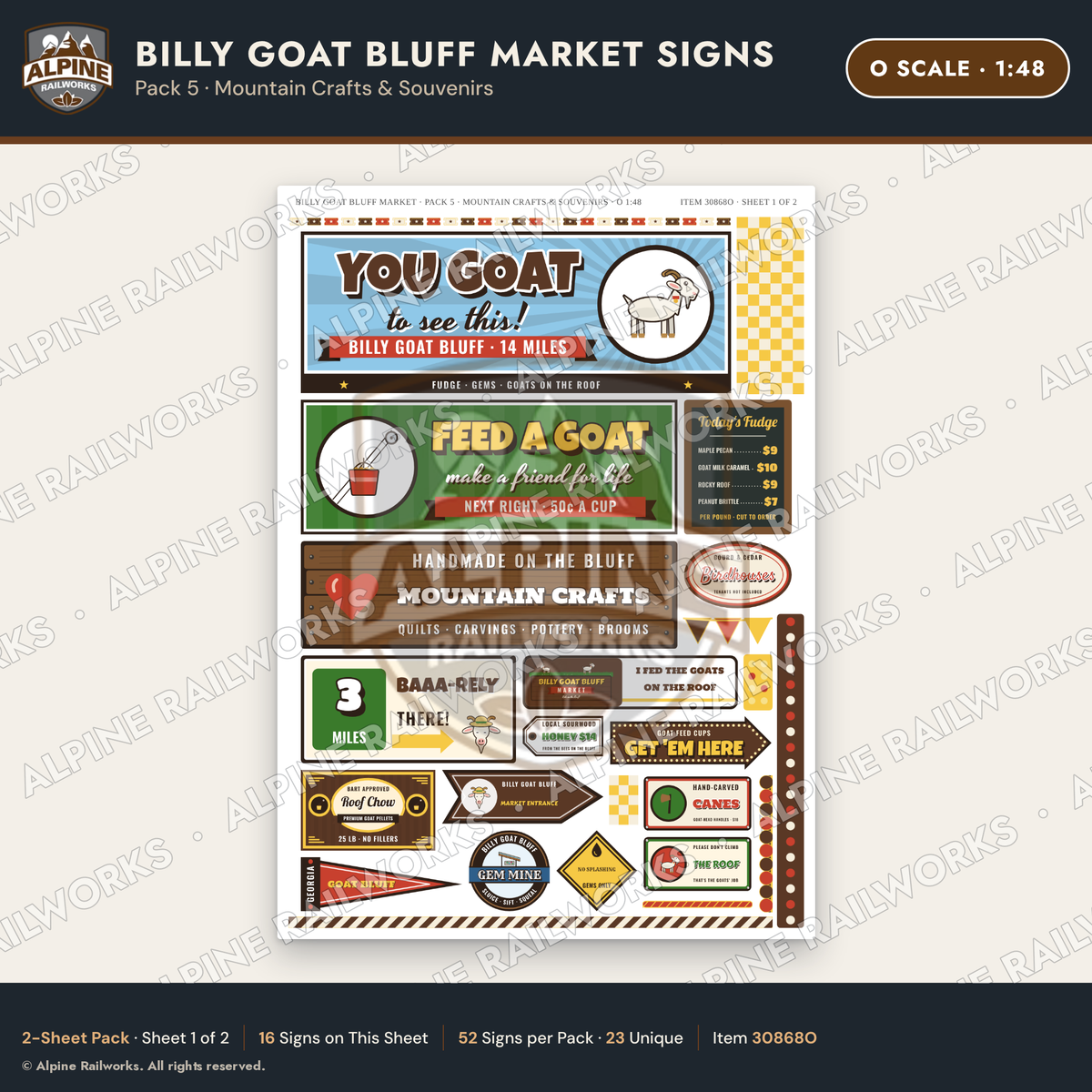 Alpine Railworks 30868O O Scale Roadside Signs - Goats on the Roof