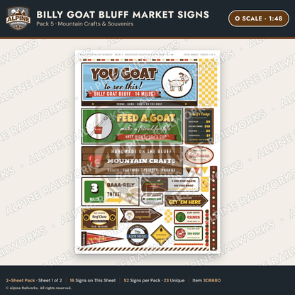 Alpine Railworks 30868O O Scale Roadside Signs - Goats on the Roof