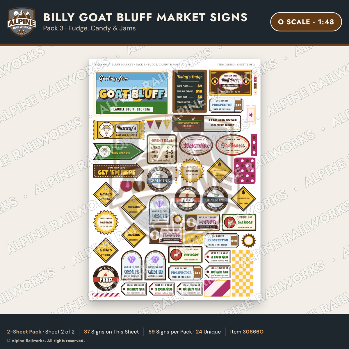 Alpine Railworks 30866O O Scale Roadside Signs - Goats on the Roof