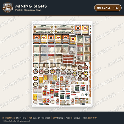 Alpine Railworks 30268HO HO Scale Mining Signs - Company Town