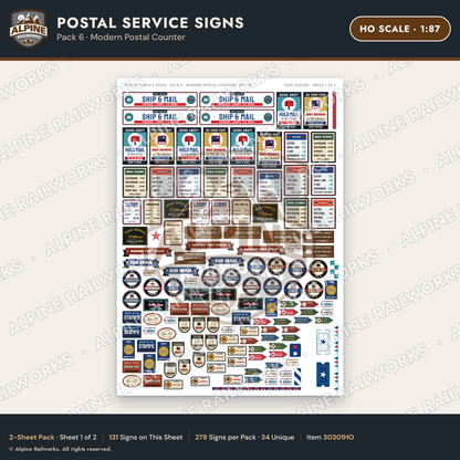 Alpine Railworks 30301HO HO Scale Postal Service Signs