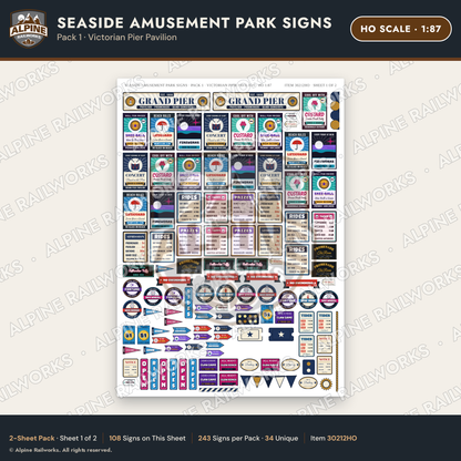 Alpine Railworks 30212HO HO Scale Seaside Amusement Park Signs