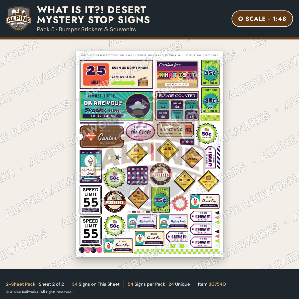 Alpine Railworks 30754O O Scale Roadside Signs - Desert Mystery Stop