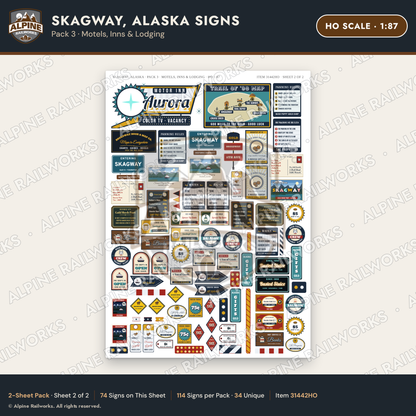 Alpine Railworks 31442HO HO Scale Skagway AK Signs - Motels & Inns