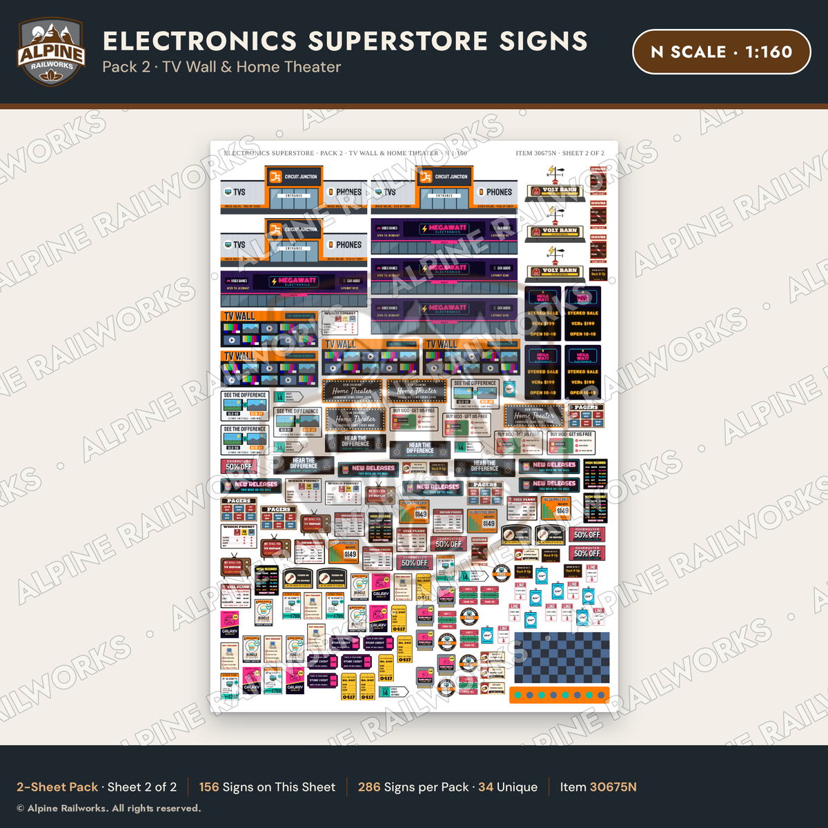 Alpine Railworks 30675N N Scale Electronics Superstore Signs - TV Wall
