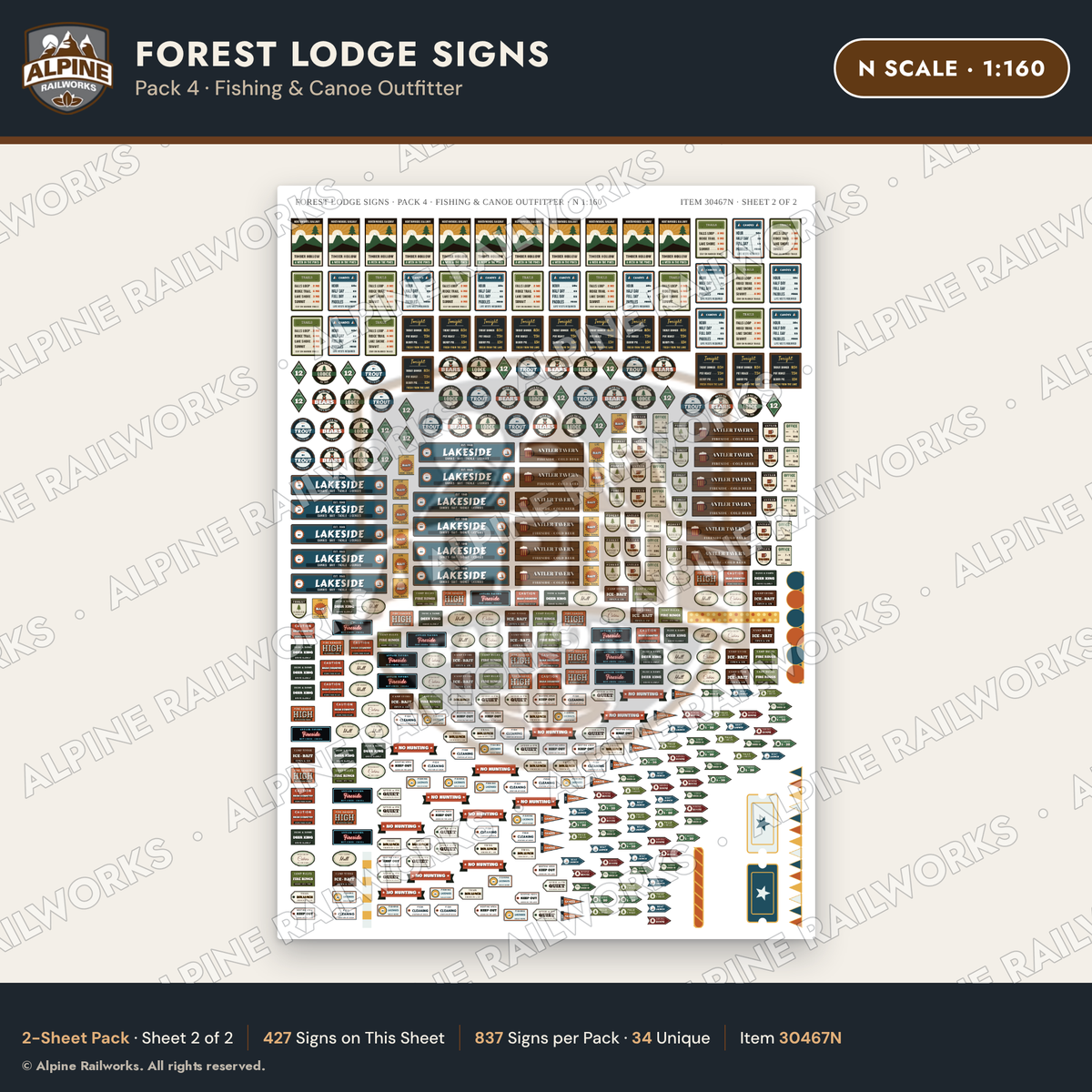 Alpine Railworks 30467N N Scale Forest Lodge Signs - Fishing