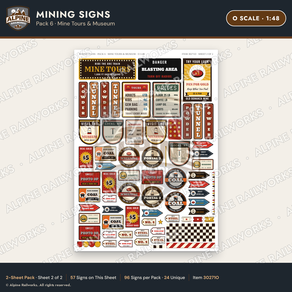 Alpine Railworks 30271O O Scale Mining Signs - Mine Tours & Museum