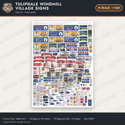 Alpine Railworks 31181N N Scale Roadside Signs - Windmill Village