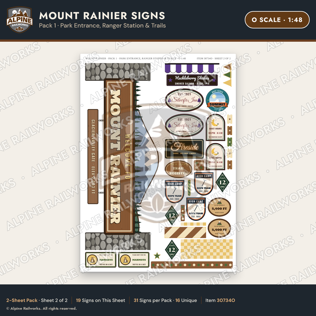 Alpine Railworks 30734O O Scale Tourist Signs - Mount Rainier